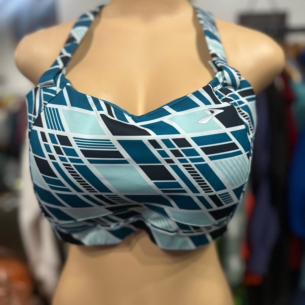 Brooks Teal and Black Geometric Sports Bra